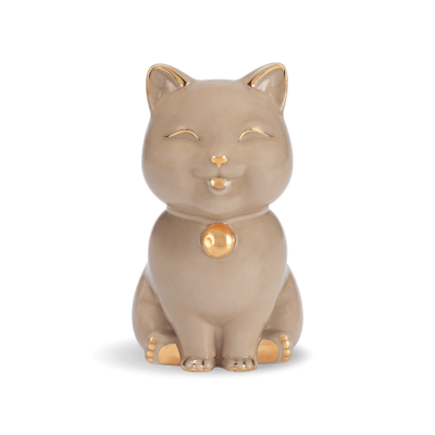 Mèo Vạn Phúc 9.5 cm - Nâu nhạt - Trang trí vàng