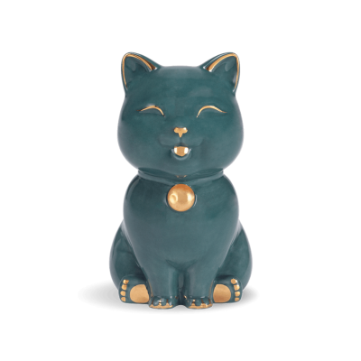 Mèo Vạn Phúc 9.5 cm - Xanh đen - Trang trí vàng